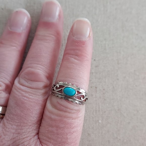 Sterling Turquoise Ring Signed BY - Picture 4 of 5
